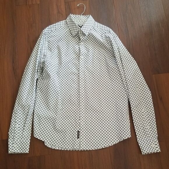 Michael Kors Slim Fit Monogram Allover MK Long Sleeve Shirt Sz Large - Picture 1 of 8